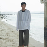 Oversized Linen Grid Shirt - G R A Y E