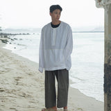 Oversized Linen Grid Shirt - G R A Y E