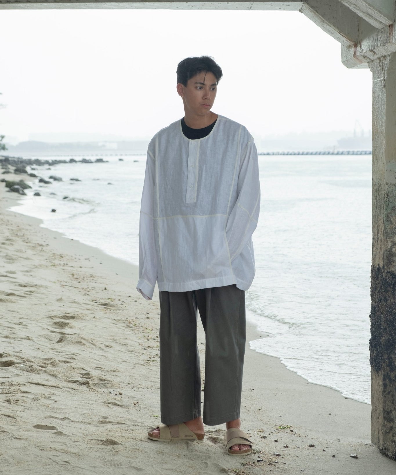 Oversized Linen Grid Shirt - G R A Y E
