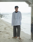 Oversized Linen Grid Shirt - G R A Y E