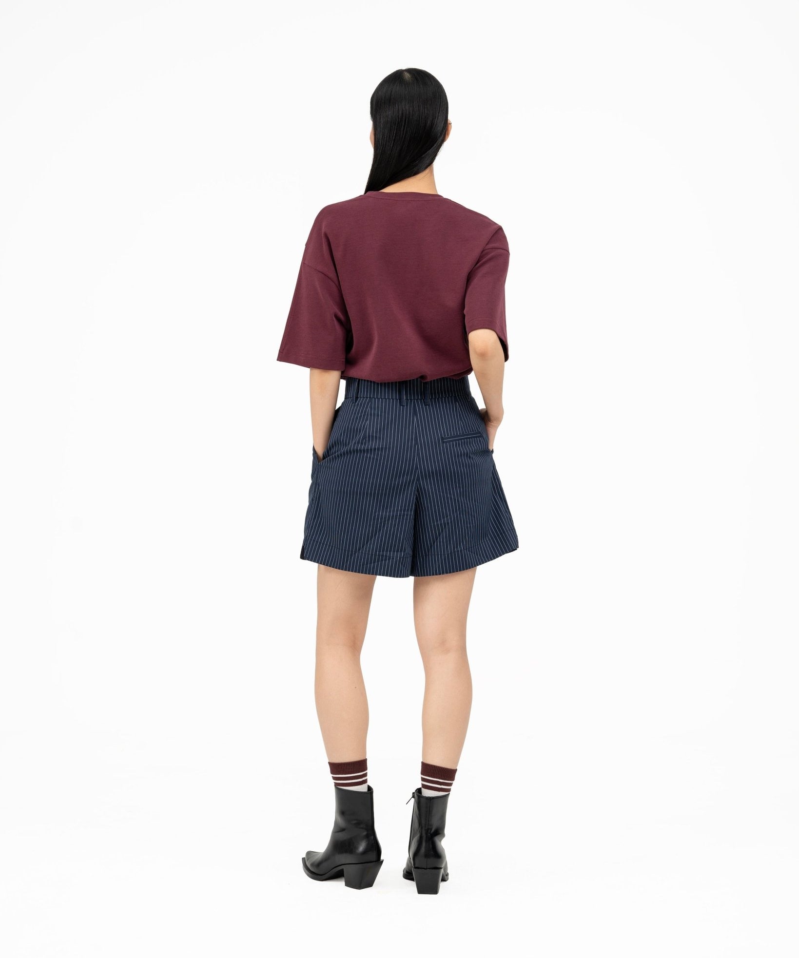 Pleated Striped Shorts - G R A Y E