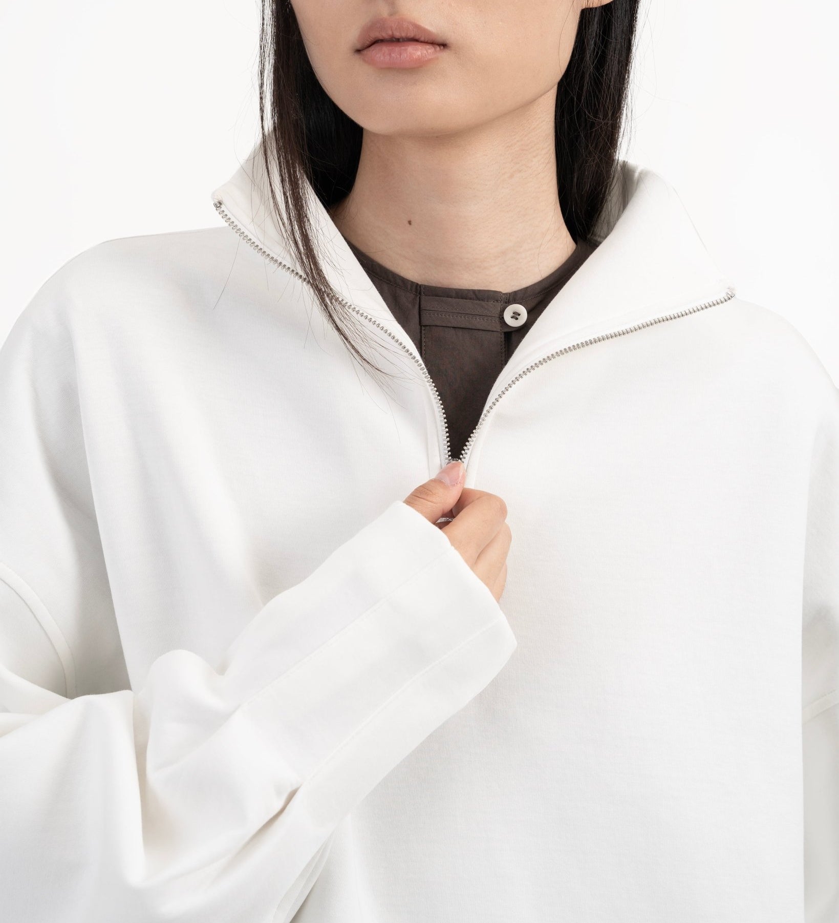 Quarter Zip Pullover - White - G R A Y E