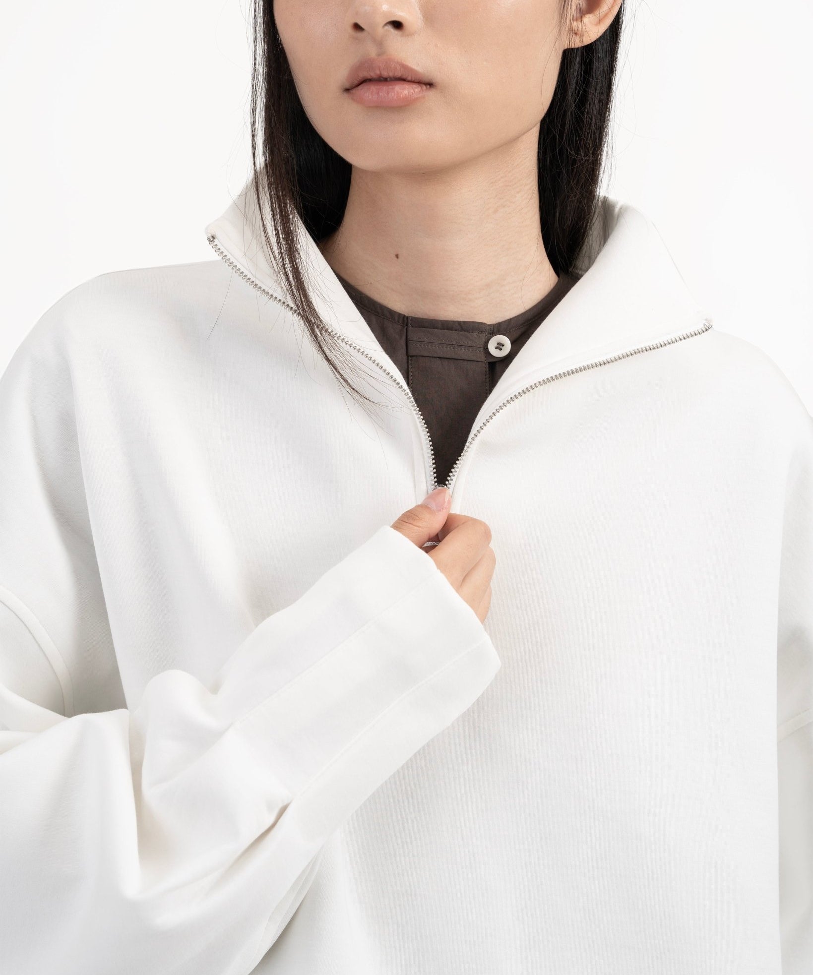 Quarter Zip Pullover - White - G R A Y E