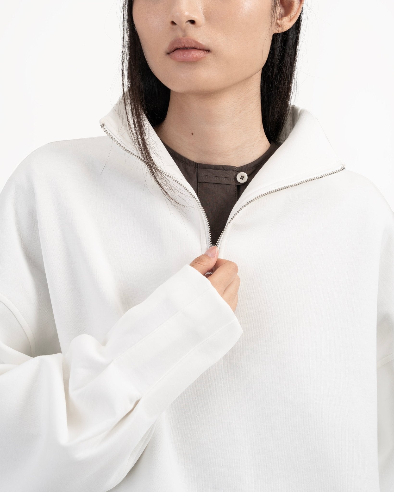Quarter Zip Pullover - White - G R A Y E