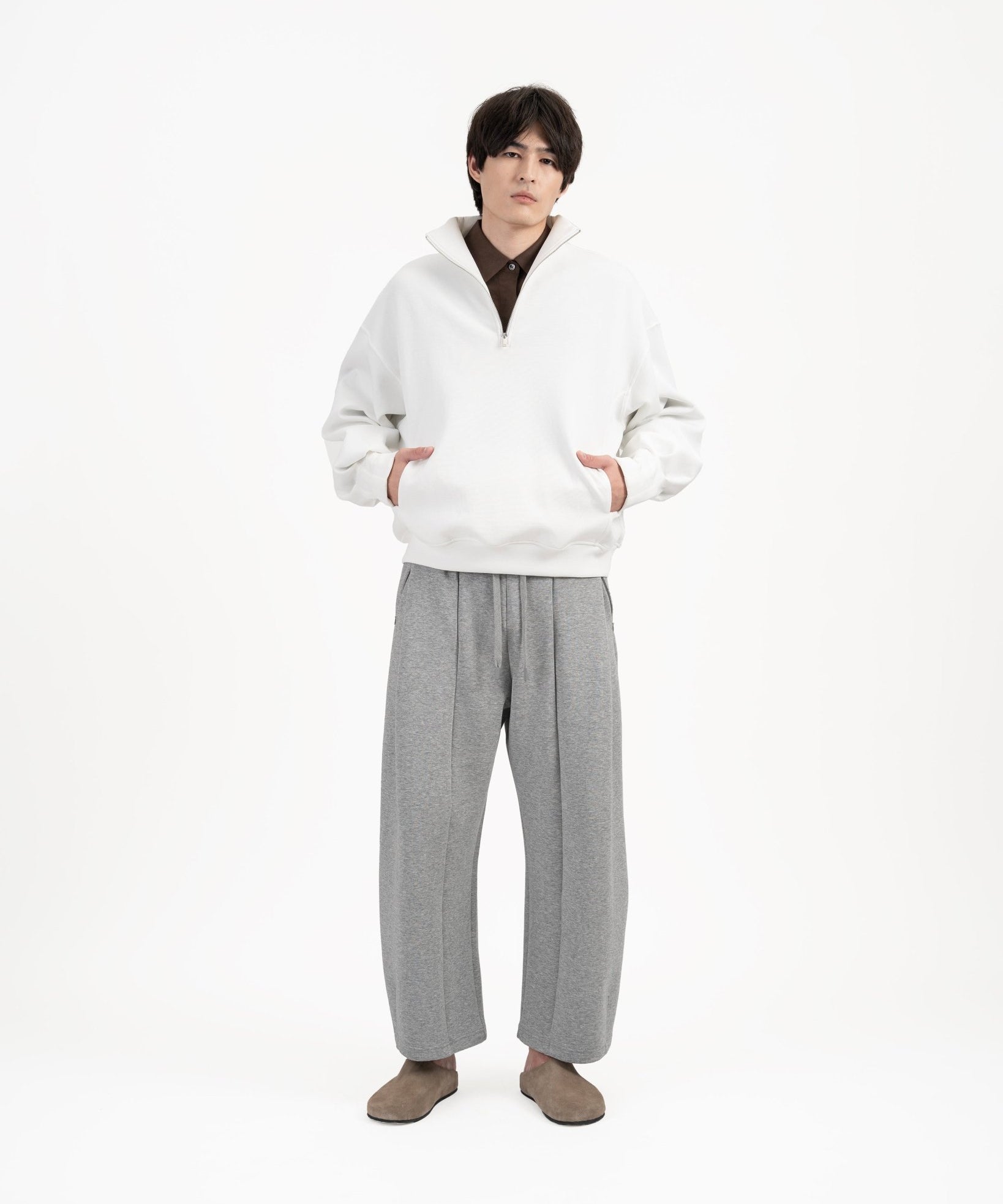 Quarter Zip Pullover - White - G R A Y E