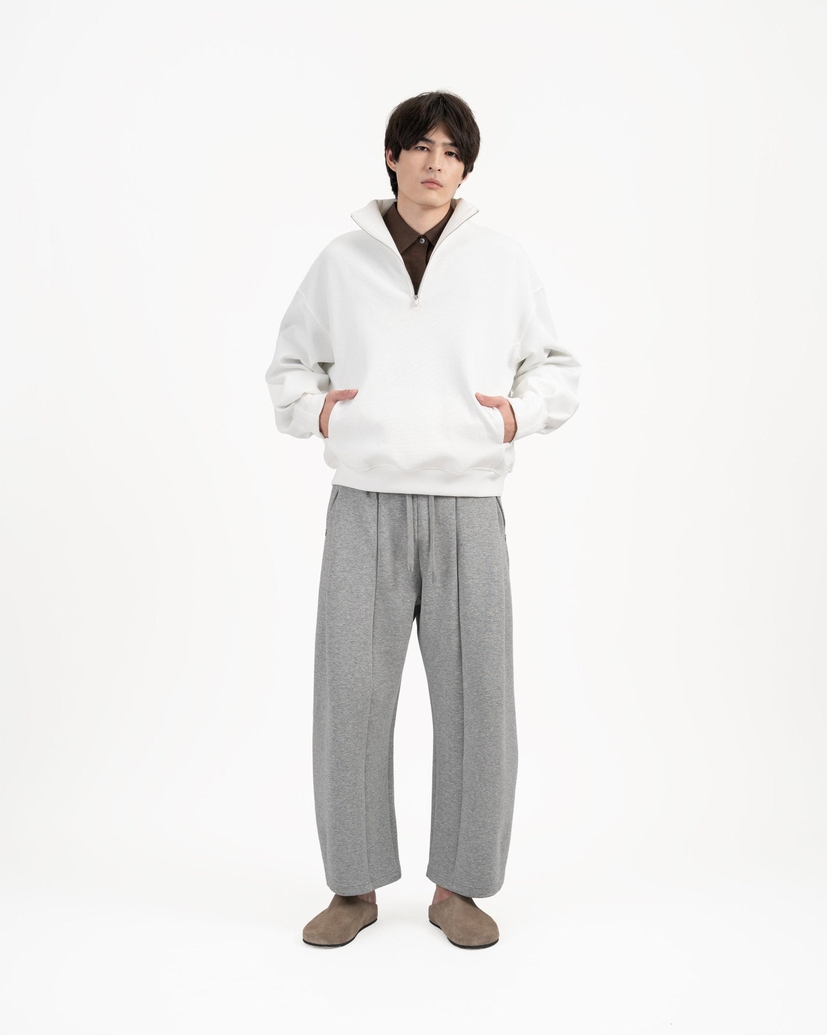 Quarter Zip Pullover - White - G R A Y E