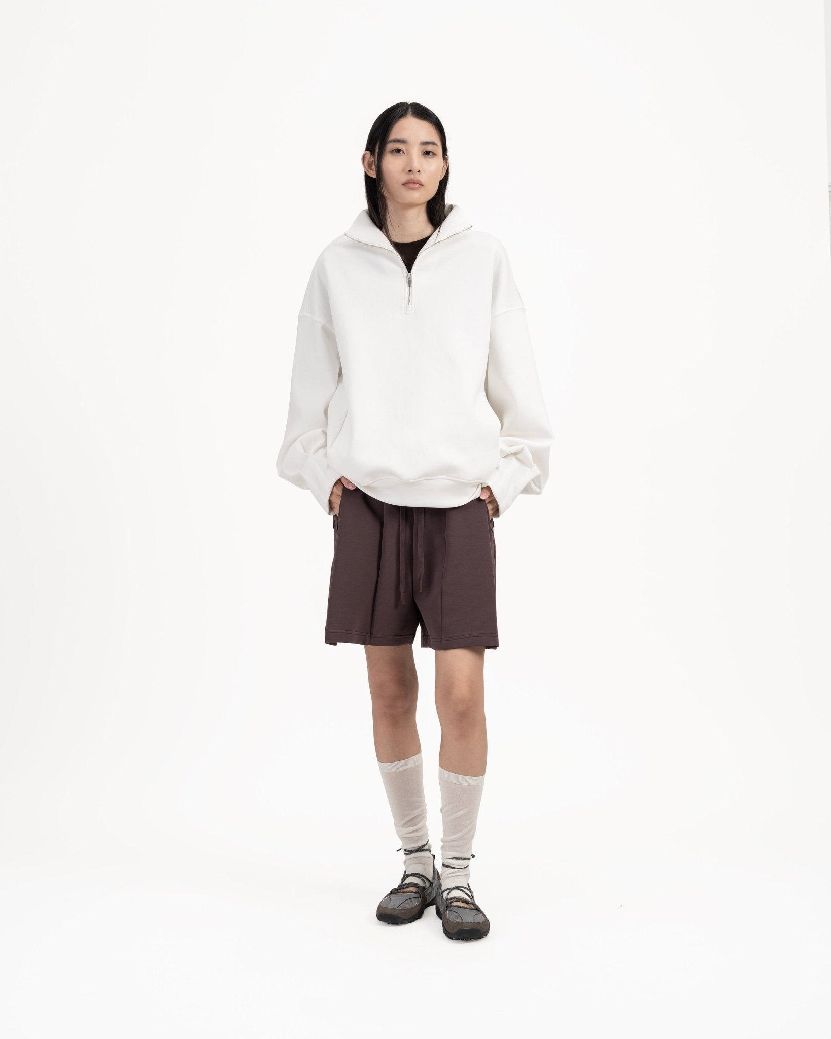 Quarter Zip Pullover - White - G R A Y E