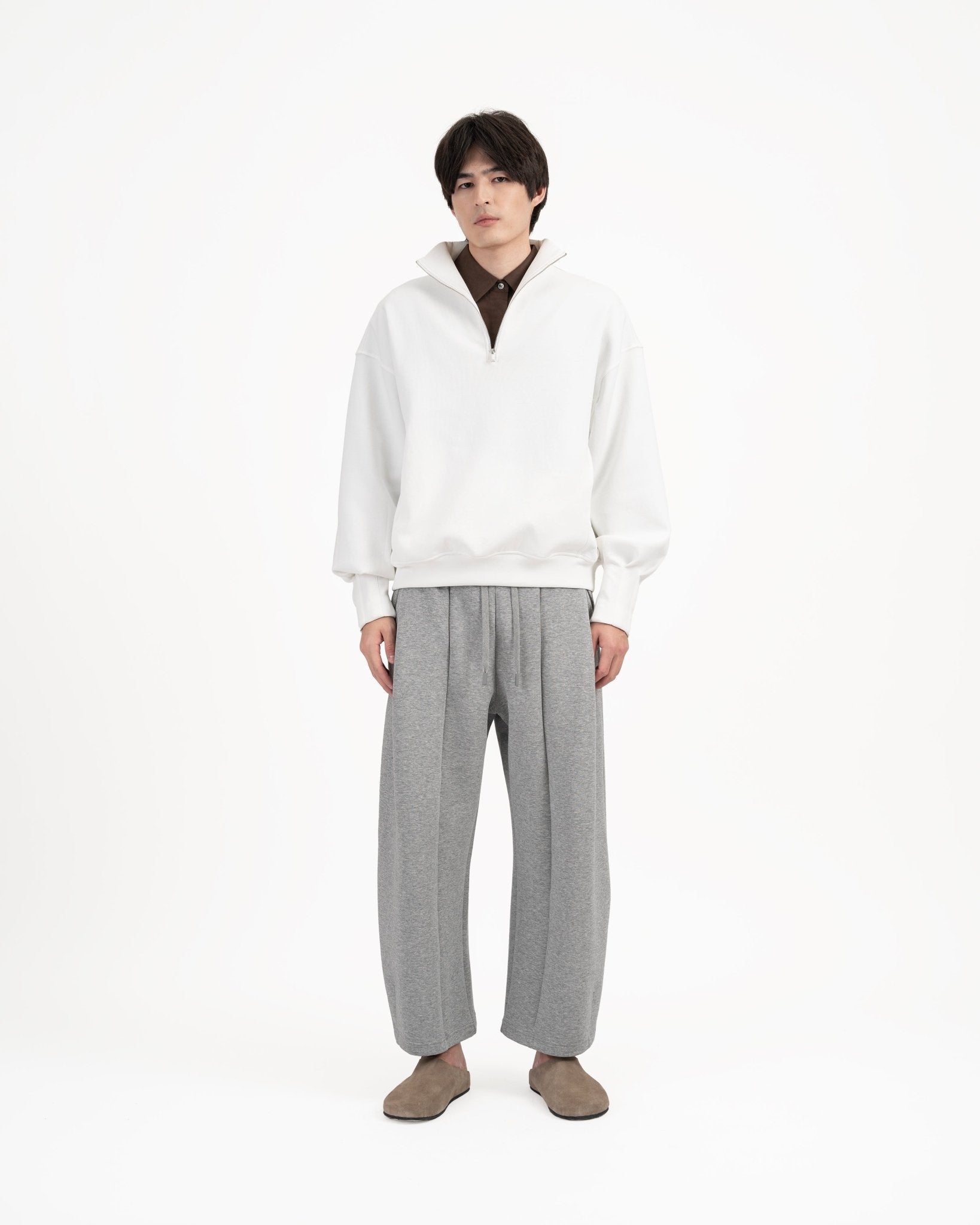 Quarter Zip Pullover - White - G R A Y E