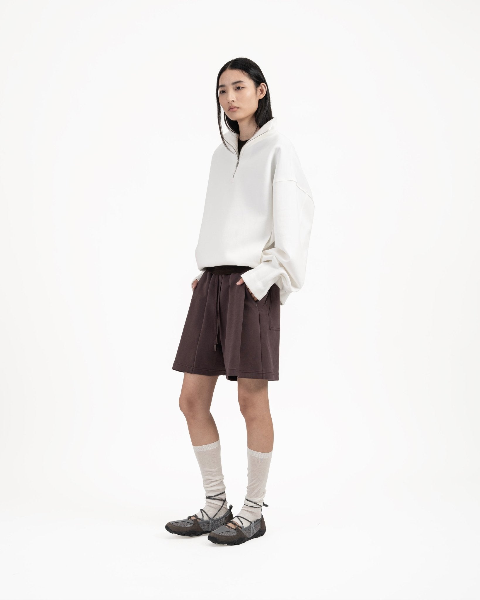 Quarter Zip Pullover - White - G R A Y E