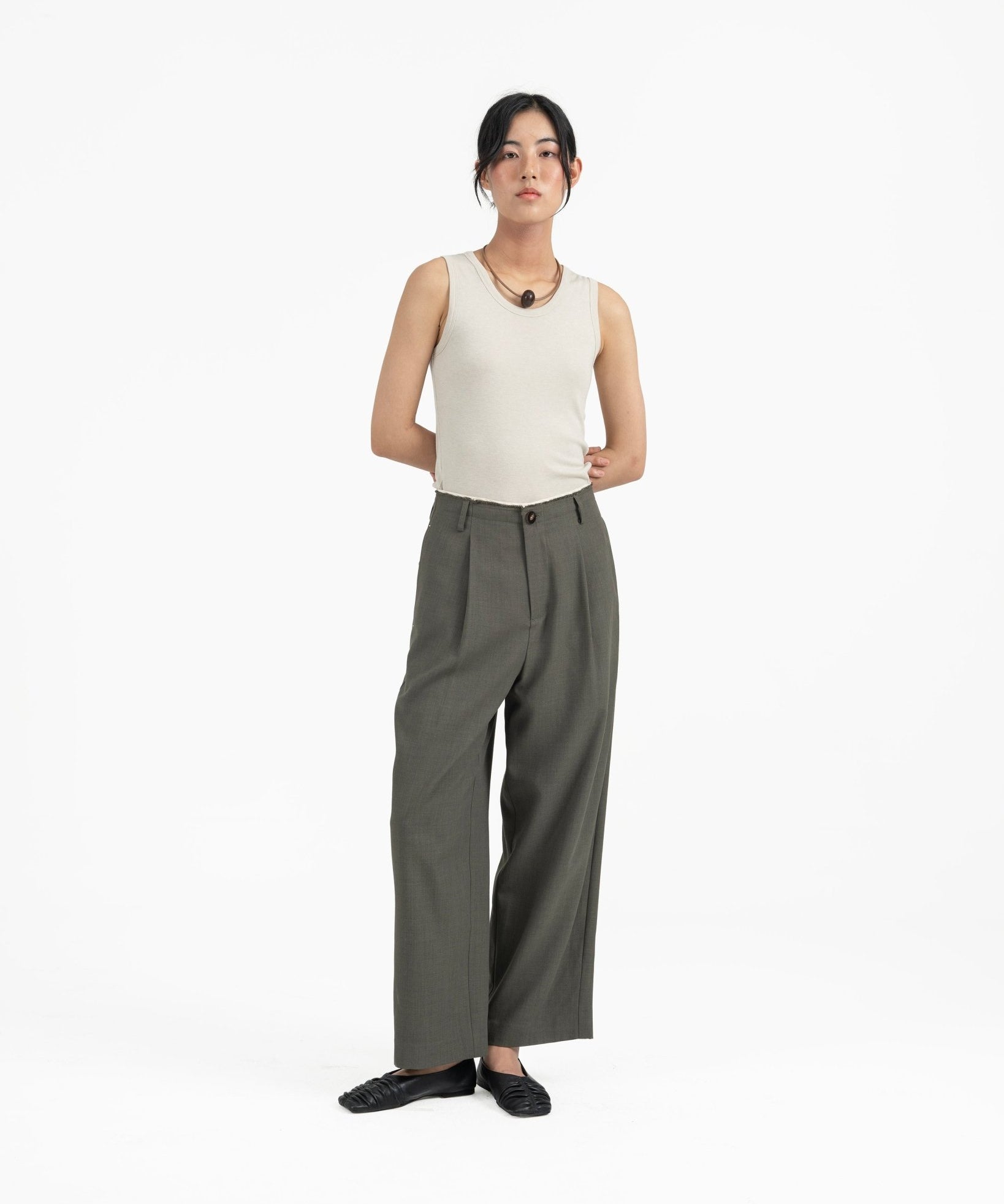 Raw Edged Tailored Pants - Olive Gray - G R A Y E