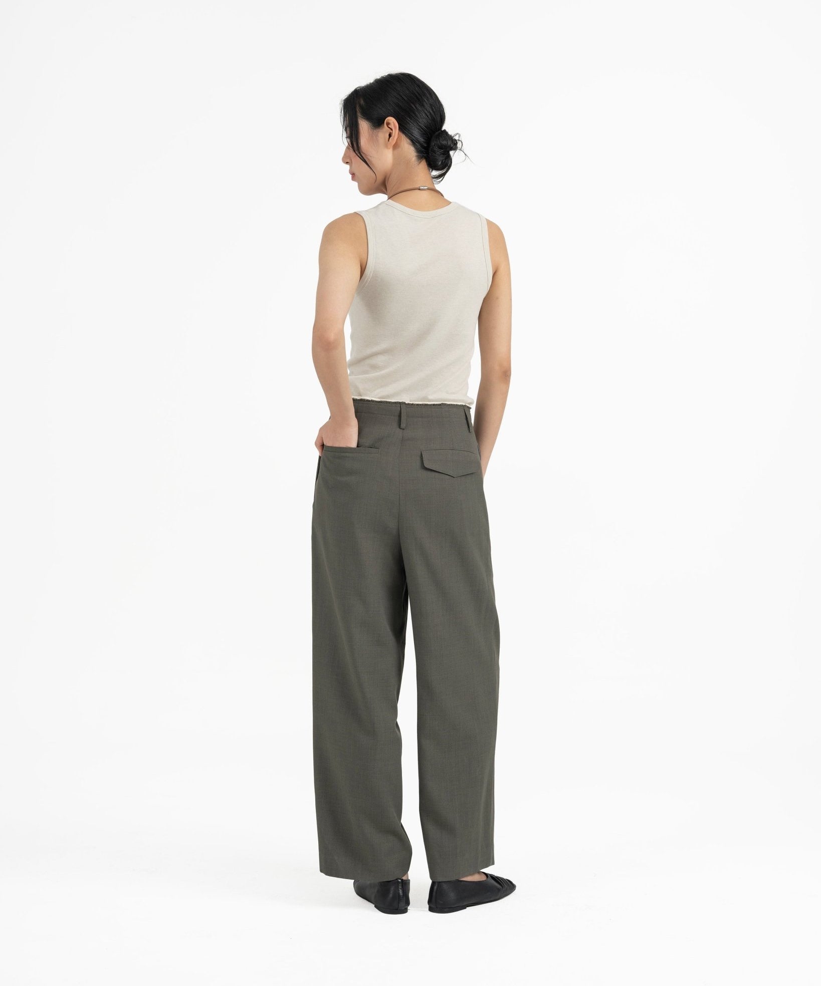 Raw Edged Tailored Pants - Olive Gray - G R A Y E