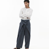 Sash Wrap Trousers - Pinstripe Blue - G R A Y E