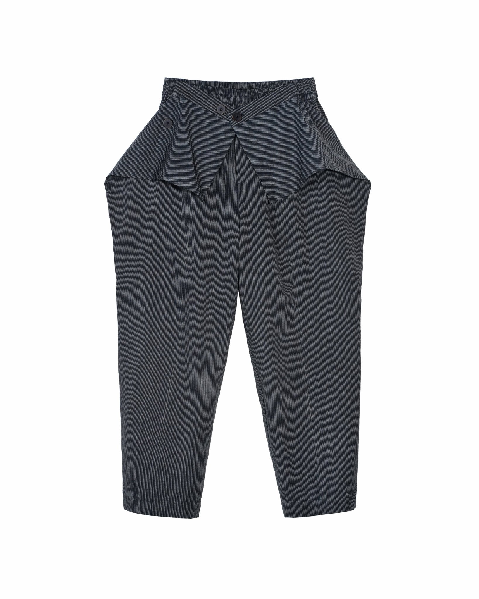 Sash Wrap Trousers - Pinstripe Blue - G R A Y E