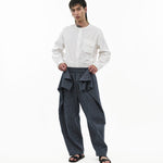 Sash Wrap Trousers - Pinstripe Blue - G R A Y E