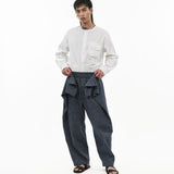 Sash Wrap Trousers - Pinstripe Blue - G R A Y E