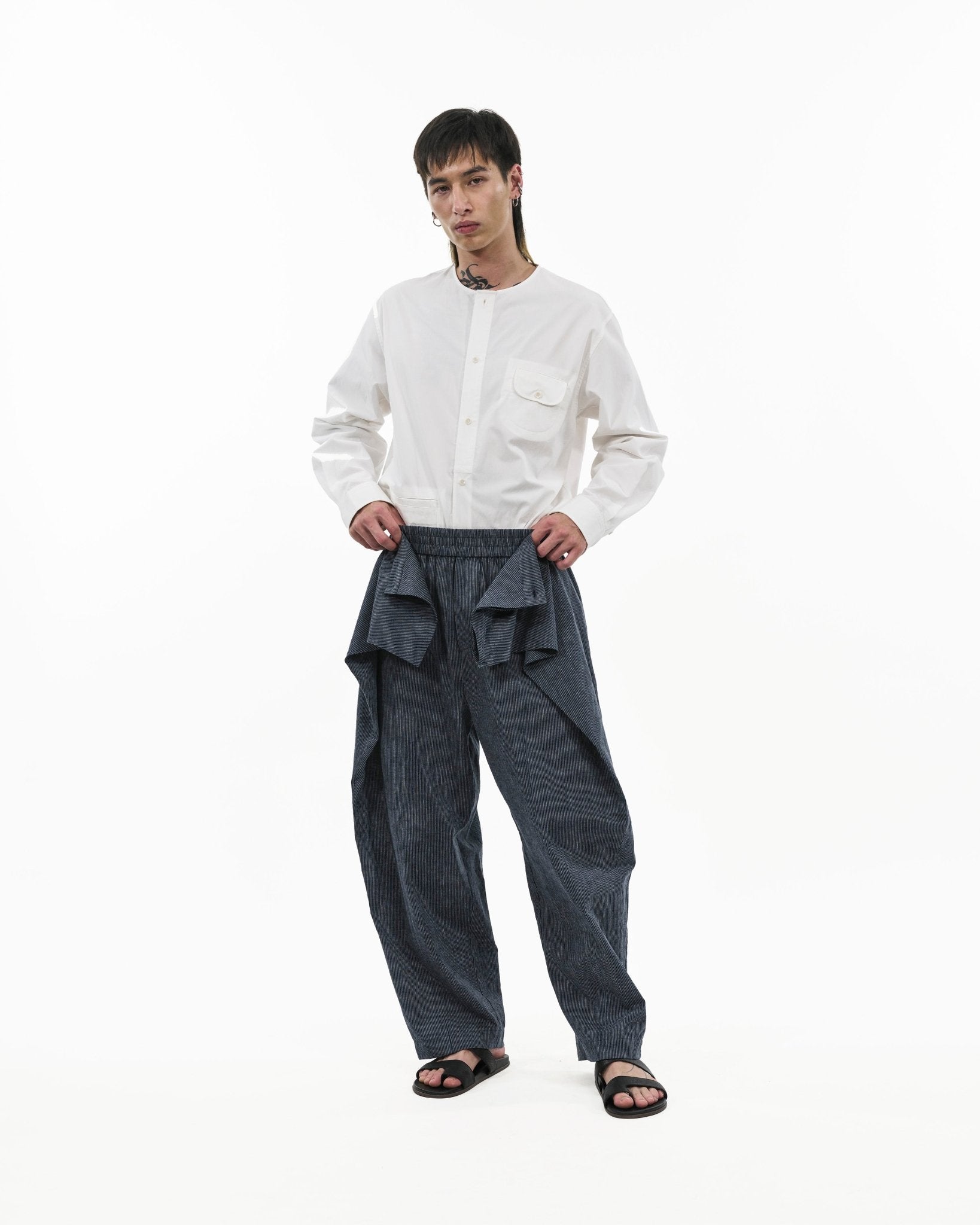 Sash Wrap Trousers - Pinstripe Blue - G R A Y E
