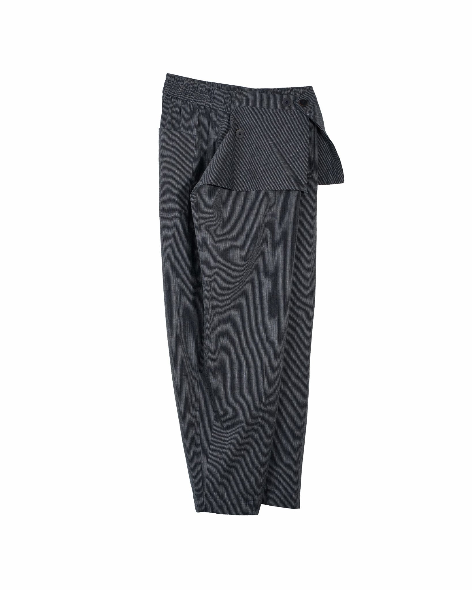 Sash Wrap Trousers - Pinstripe Blue - G R A Y E