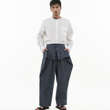 Sash Wrap Trousers - Pinstripe Blue - G R A Y E