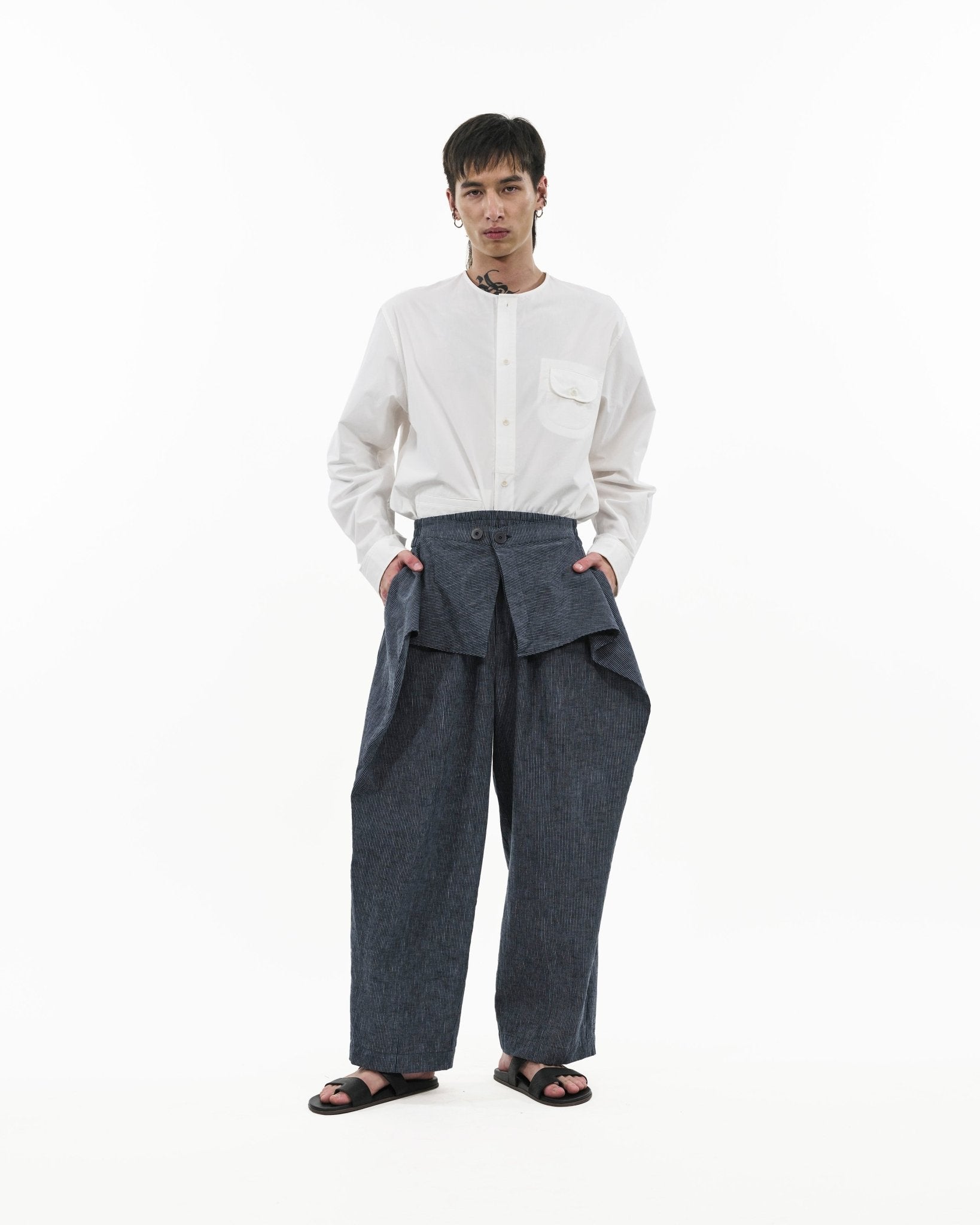Sash Wrap Trousers - Pinstripe Blue - G R A Y E