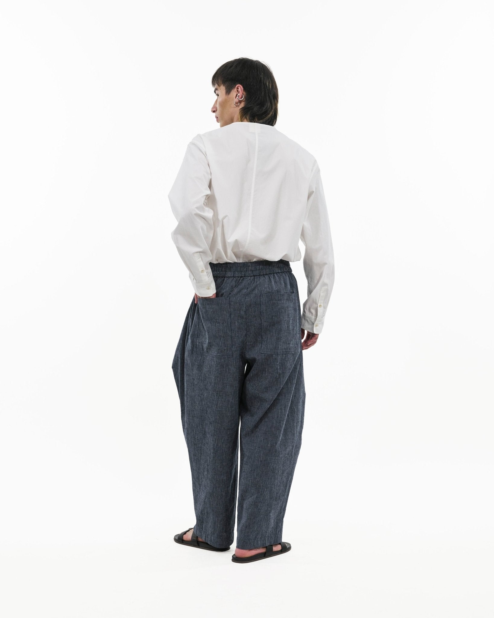 Sash Wrap Trousers - Pinstripe Blue - G R A Y E