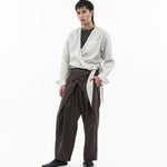 Sash Wrap Trousers - Pinstripe Brown - G R A Y E