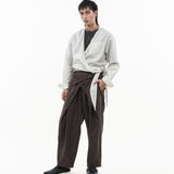 Sash Wrap Trousers - Pinstripe Brown - G R A Y E