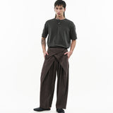 Sash Wrap Trousers - Pinstripe Brown - G R A Y E