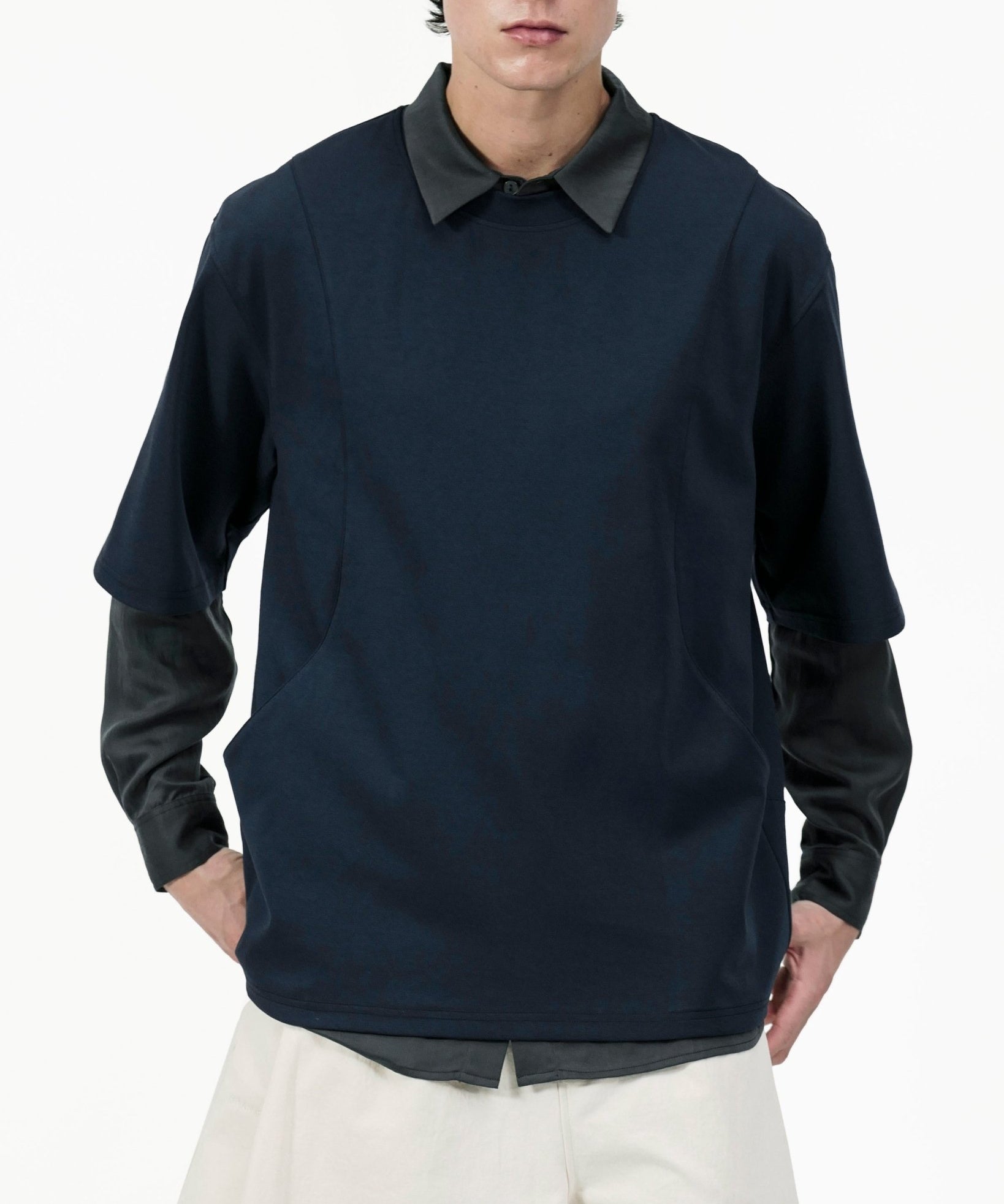 Seamline Crewneck Tee - Navy - G R A Y E