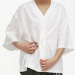 Shōto Baseball Collar Top 2.0 - Pure White - G R A Y E