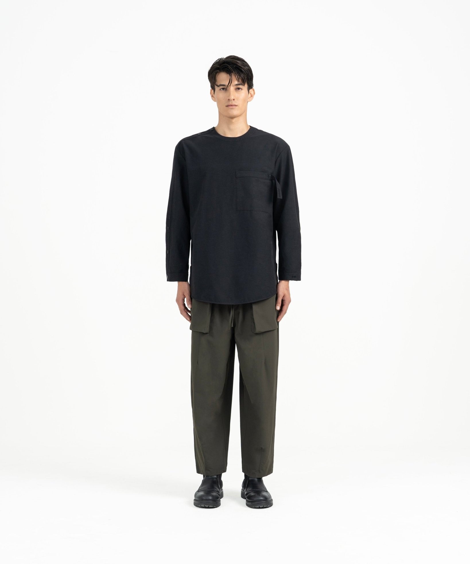 Sleeve Placket Shirt - Black - G R A Y E