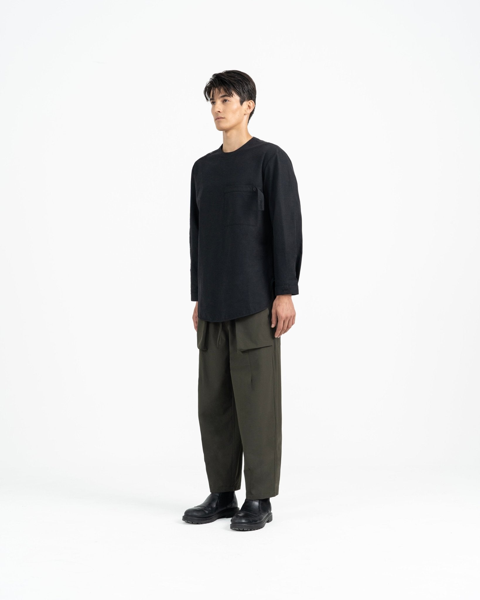 Sleeve Placket Shirt - Black - G R A Y E