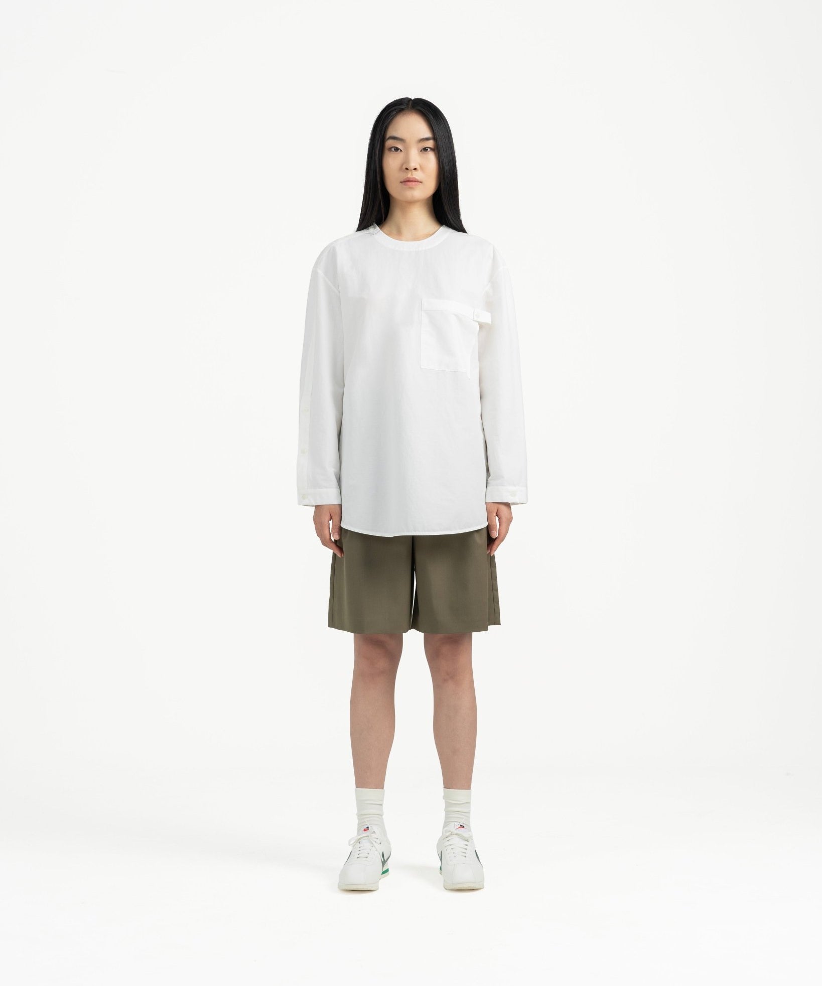 Sleeve Placket Shirt - White - G R A Y E
