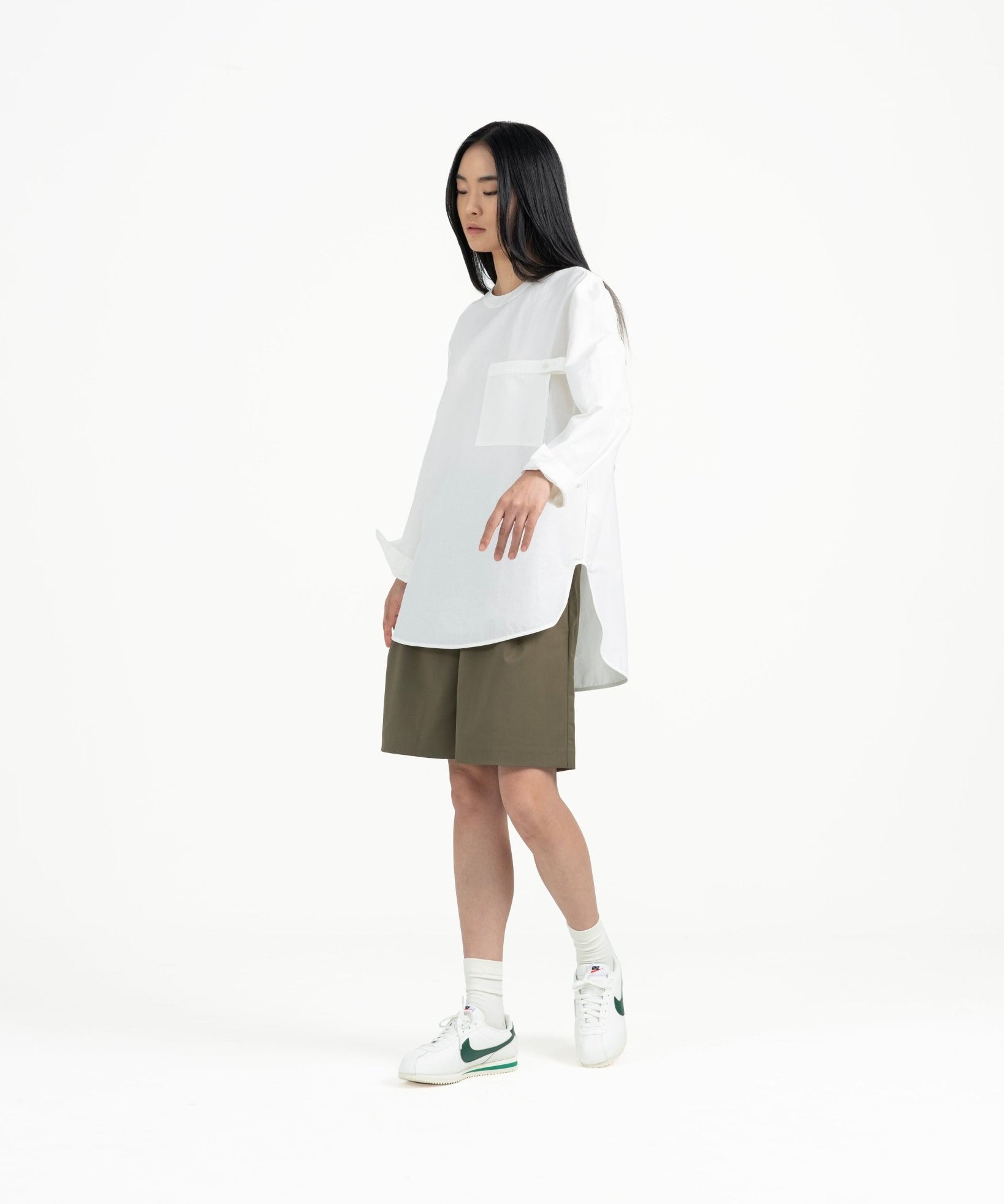 Sleeve Placket Shirt - White - G R A Y E