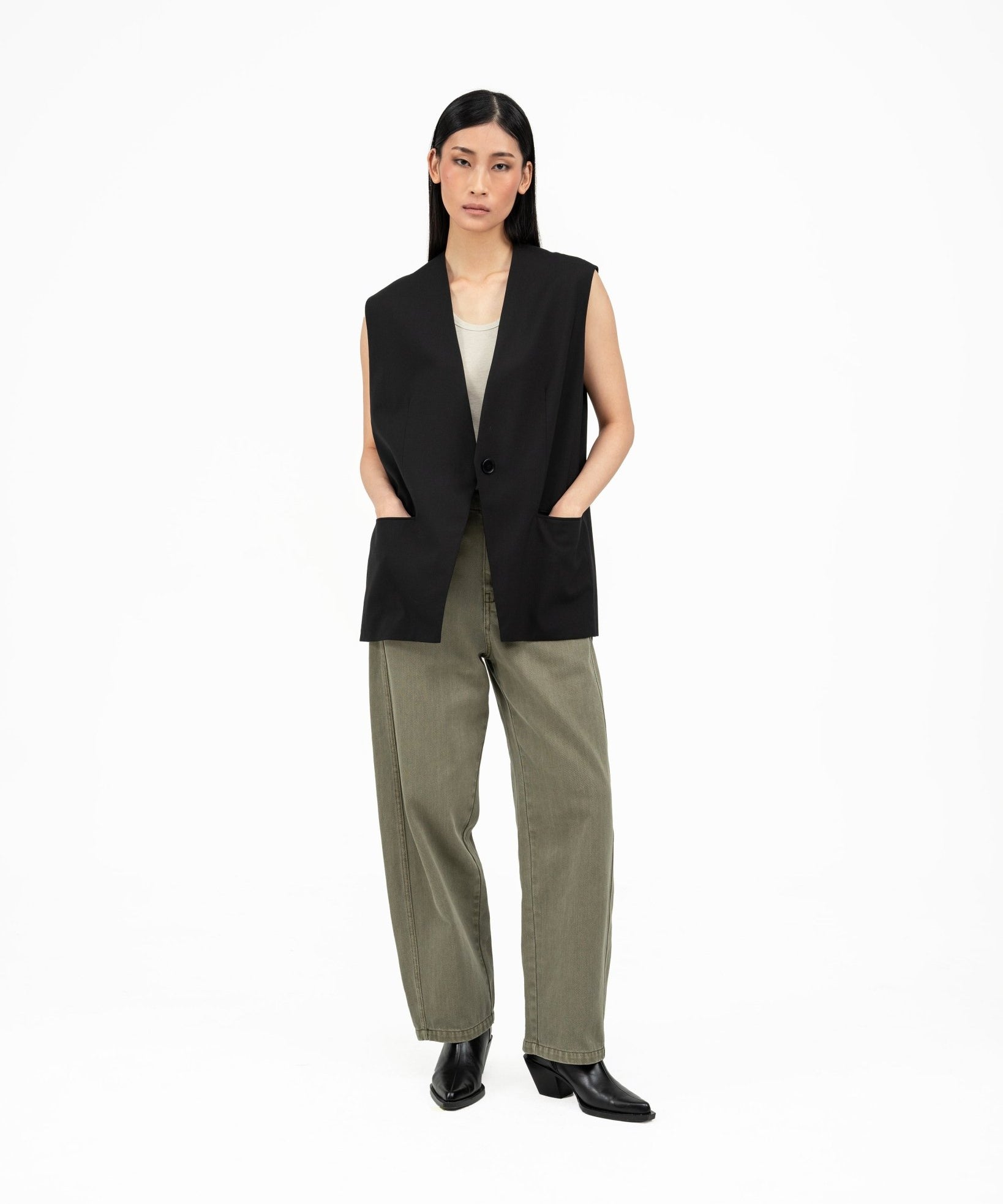 Tie - Back Wool Vest - G R A Y E
