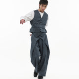 V - Neck Overlay Vest - Pinstripe Blue - G R A Y E