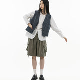 V - Neck Overlay Vest - Pinstripe Blue - G R A Y E