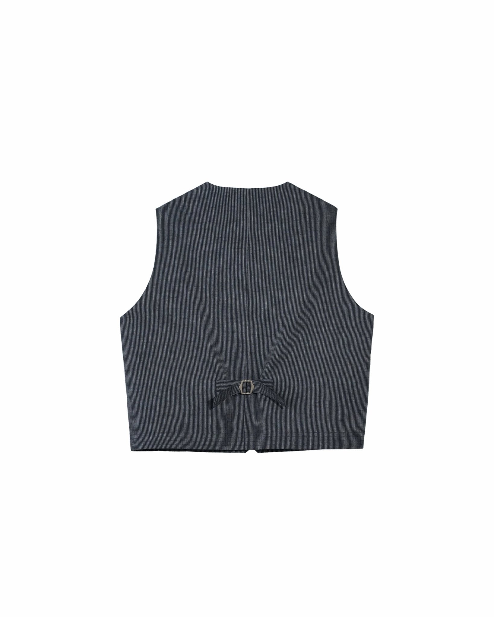 V - Neck Overlay Vest - Pinstripe Blue - G R A Y E