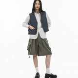 V - Neck Overlay Vest - Pinstripe Blue - G R A Y E