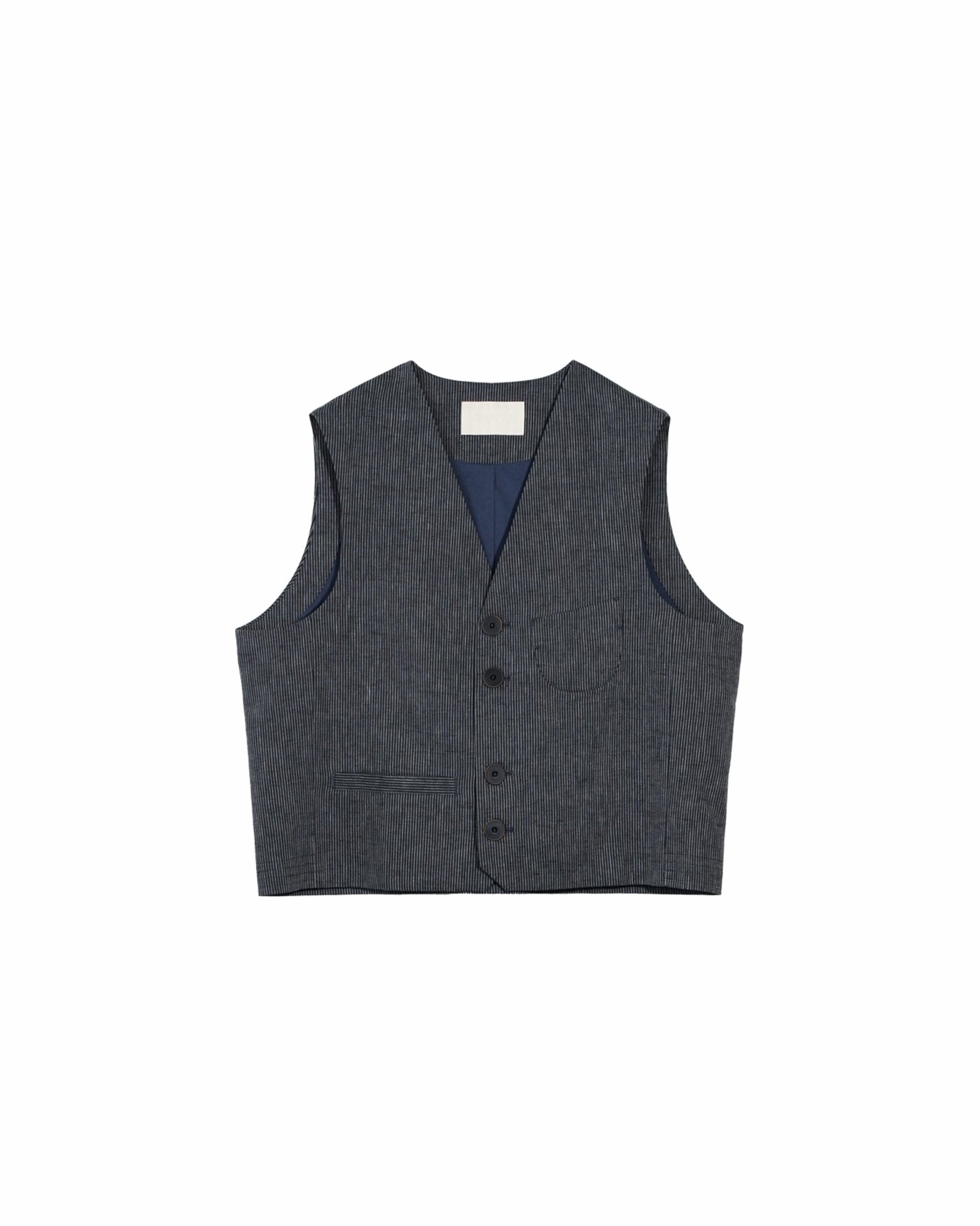 V - Neck Overlay Vest - Pinstripe Blue - G R A Y E