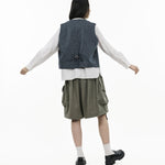 V - Neck Overlay Vest - Pinstripe Blue - G R A Y E