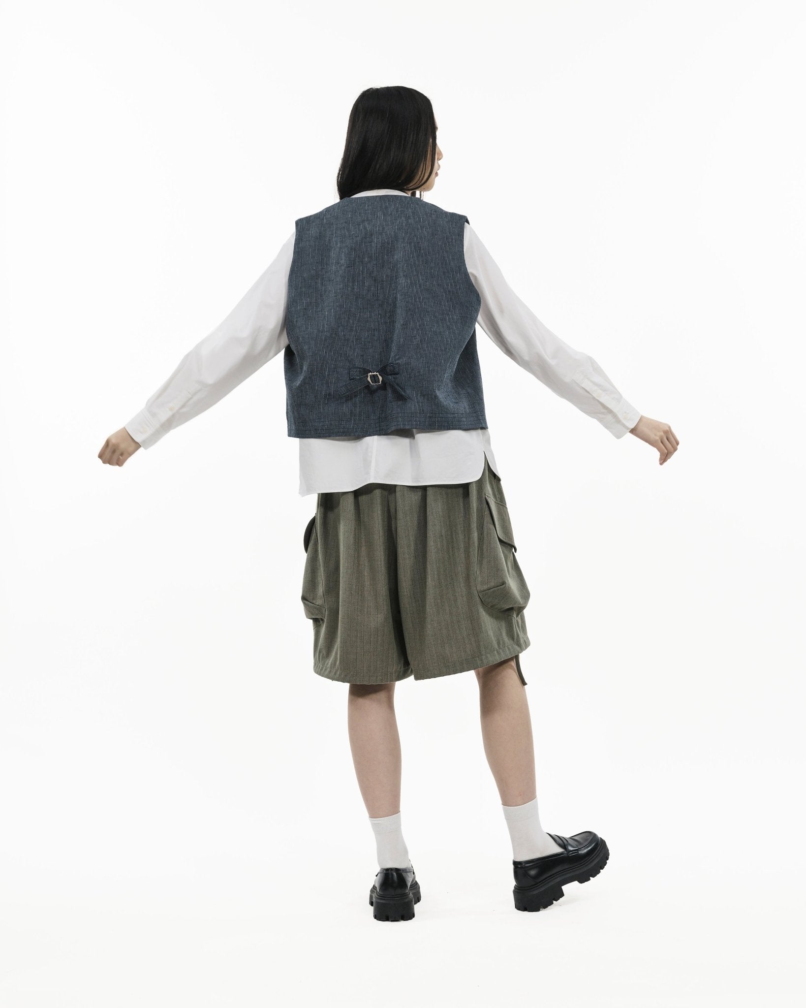 V - Neck Overlay Vest - Pinstripe Blue - G R A Y E