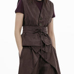 V - Neck Overlay Vest - Pinstripe Brown - G R A Y E