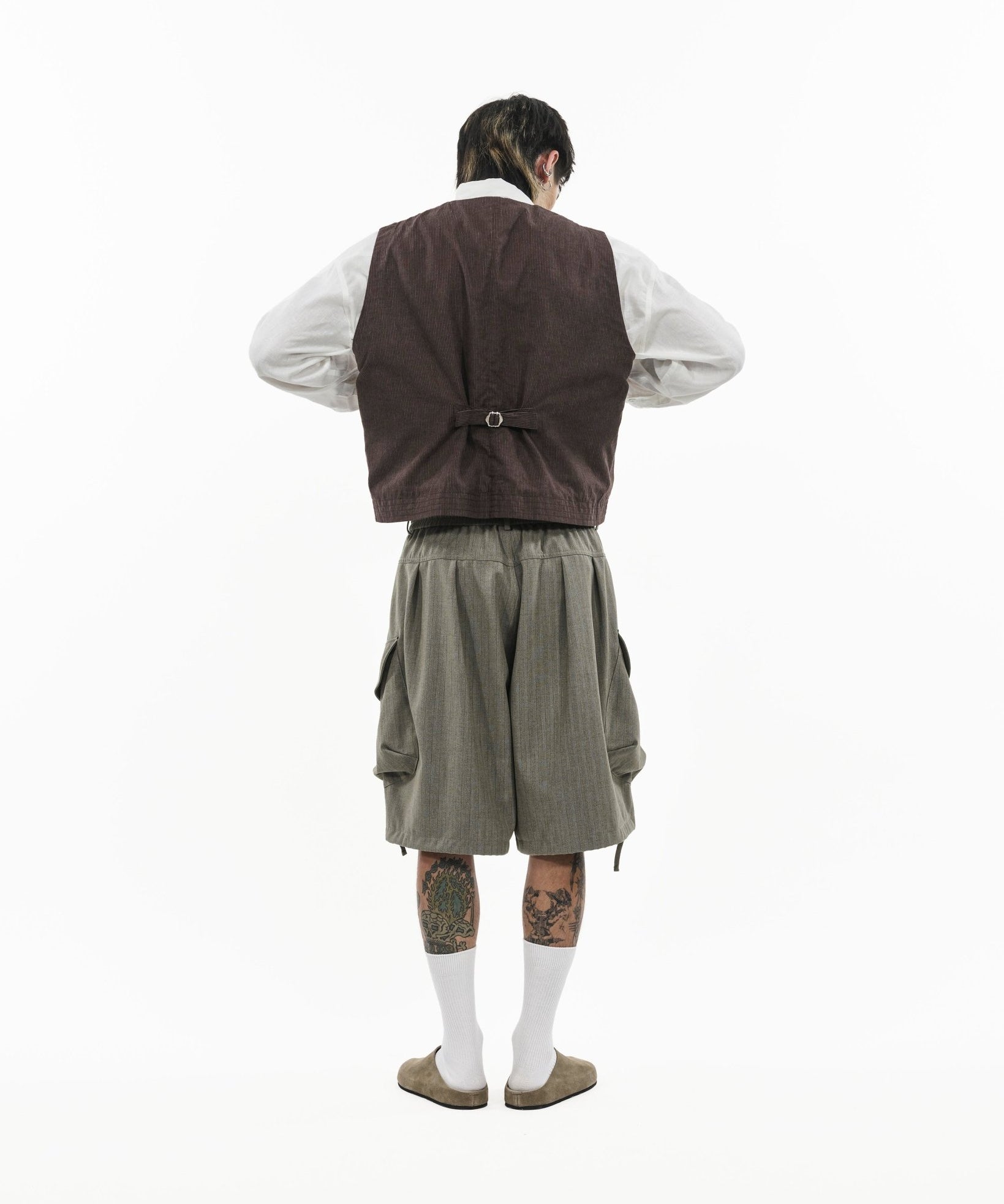 V - Neck Overlay Vest - Pinstripe Brown - G R A Y E