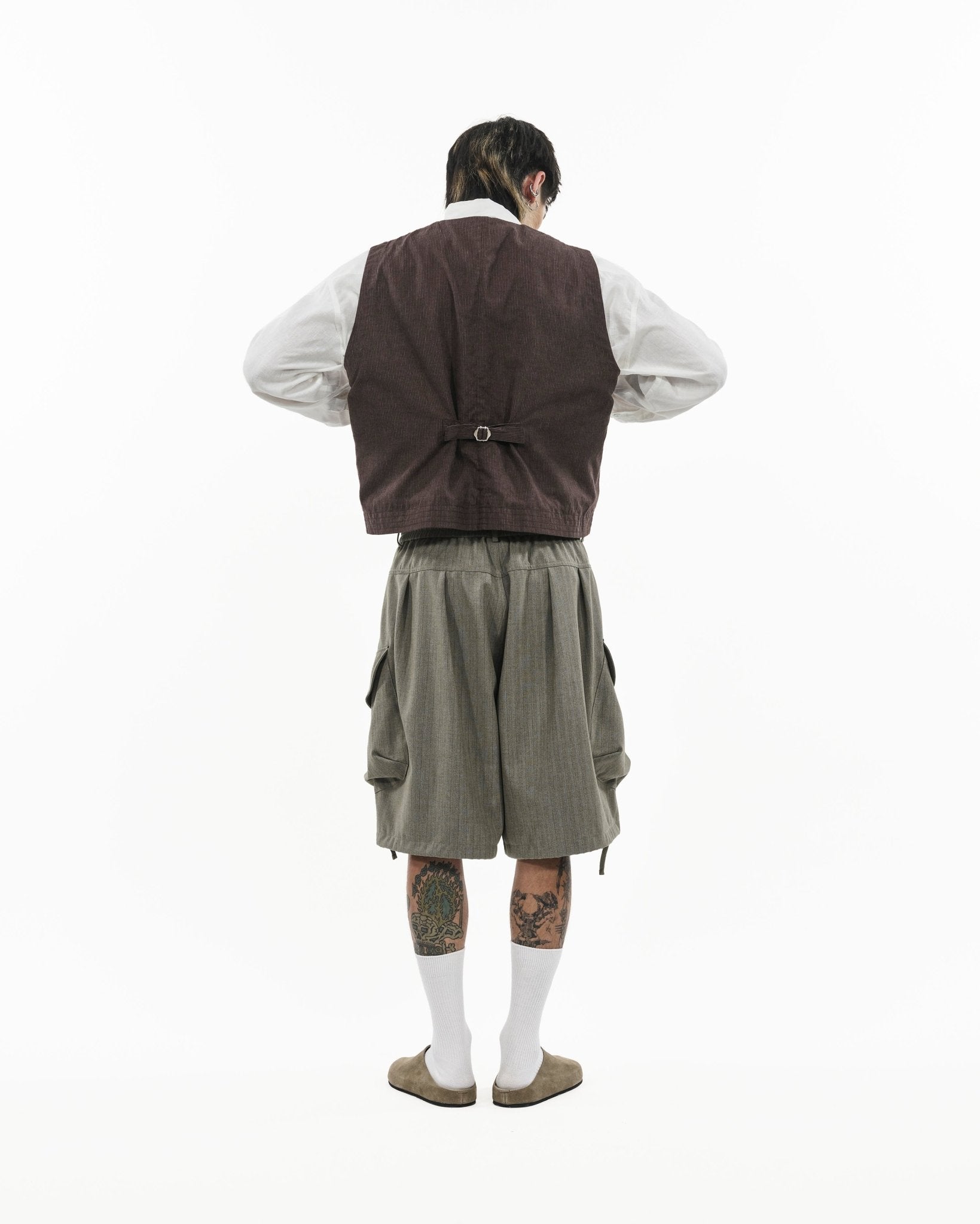 V - Neck Overlay Vest - Pinstripe Brown - G R A Y E