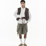 V - Neck Overlay Vest - Pinstripe Brown - G R A Y E