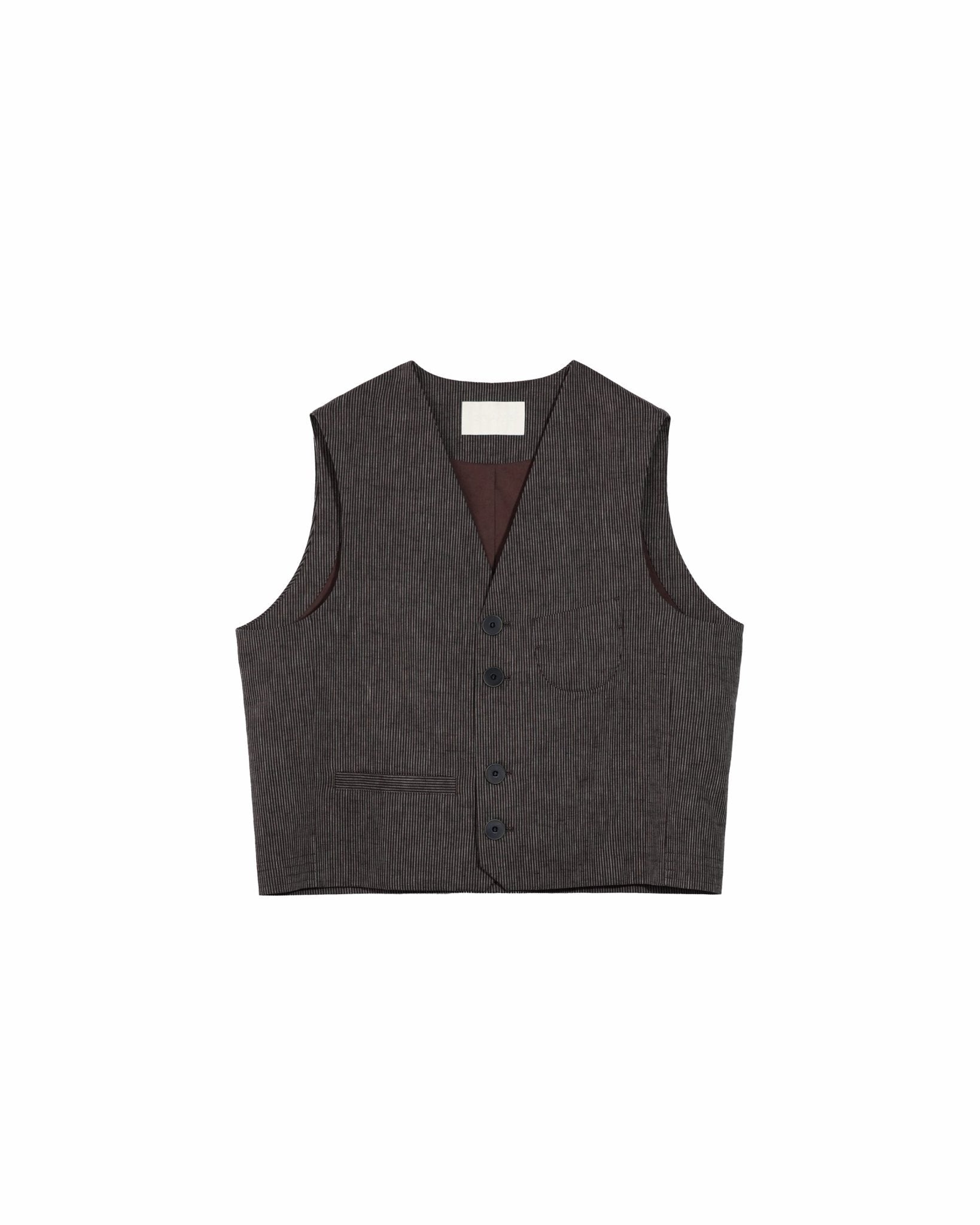 V - Neck Overlay Vest - Pinstripe Brown - G R A Y E