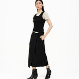 Wrap - over Midi Skirt - Black - G R A Y E