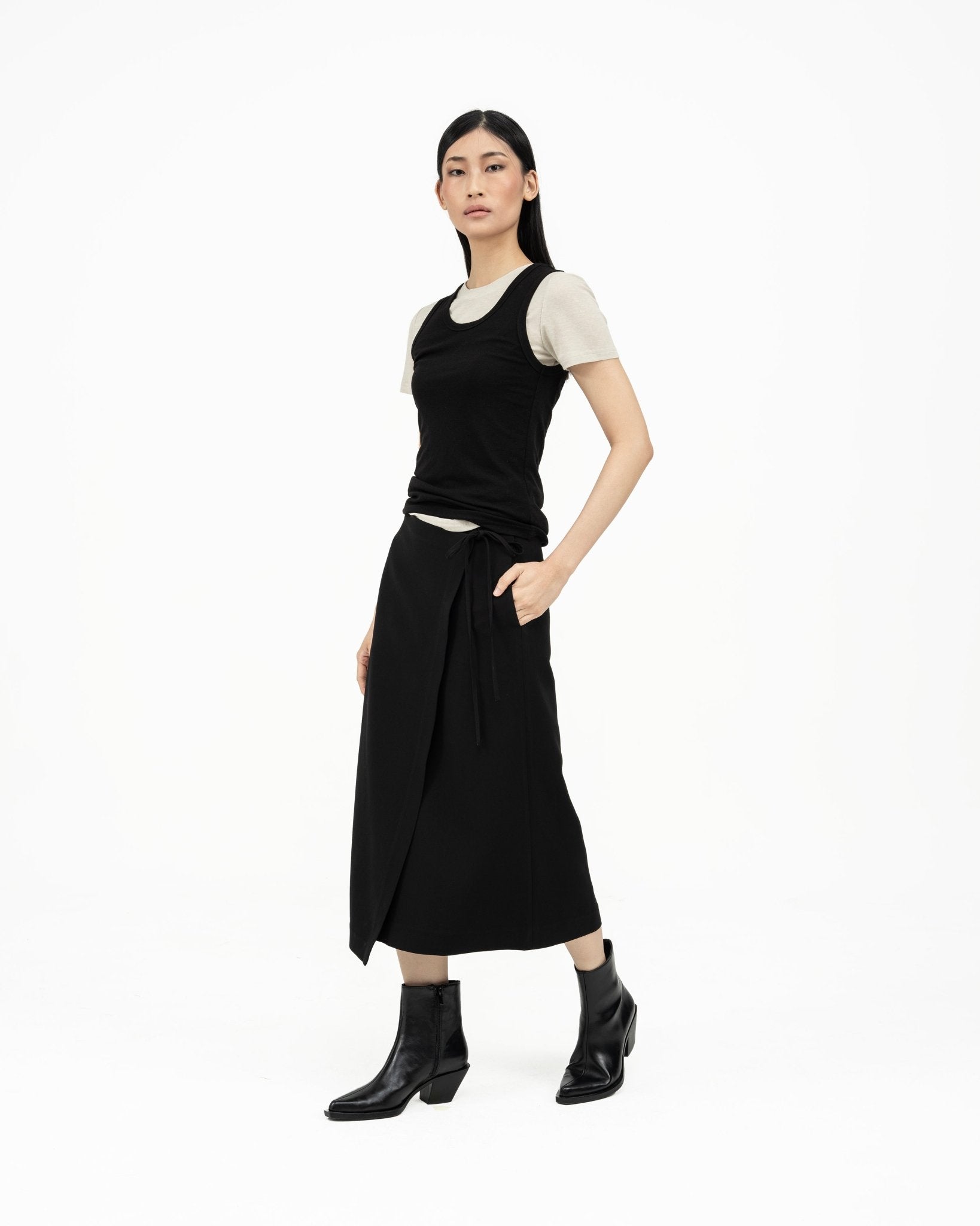 Wrap - over Midi Skirt - Black - G R A Y E