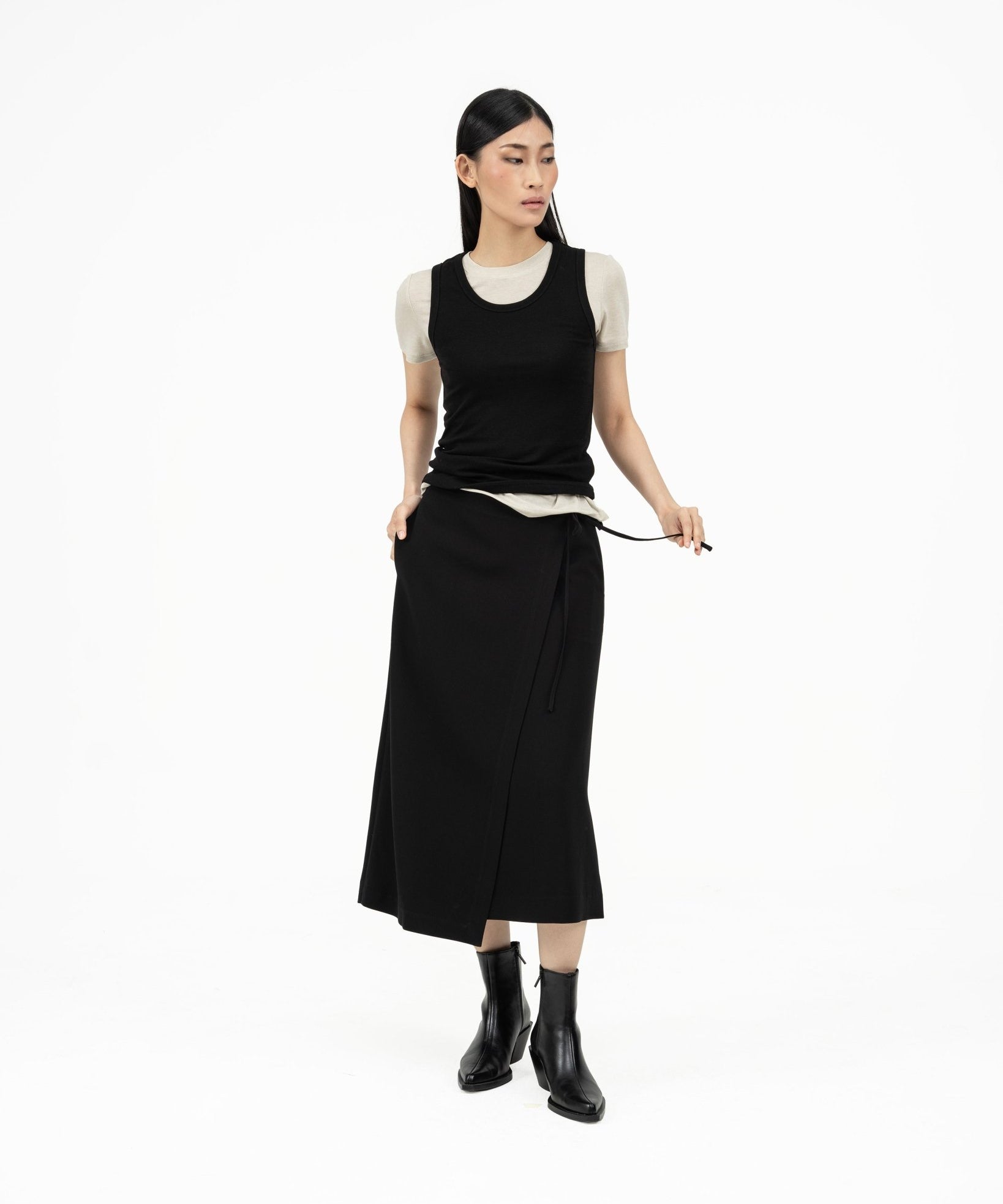 Wrap - over Midi Skirt - Black - G R A Y E
