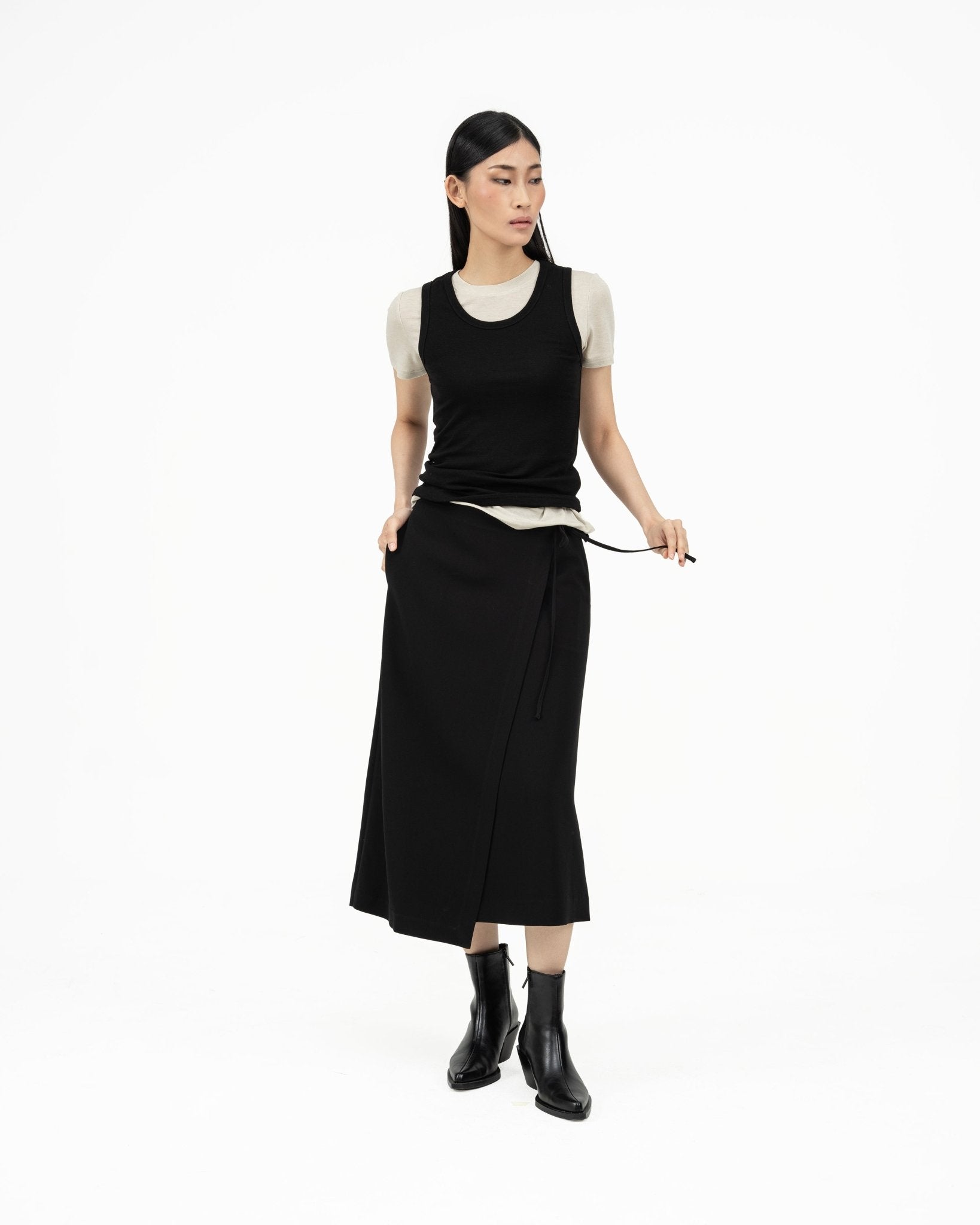 Wrap - over Midi Skirt - Black - G R A Y E